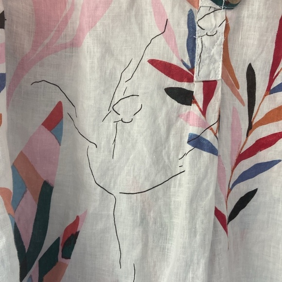 Cynthia Rowley Plus Linen Tropical Floral Print Button Front Tunic Top Size 1X - Picture 6 of 12